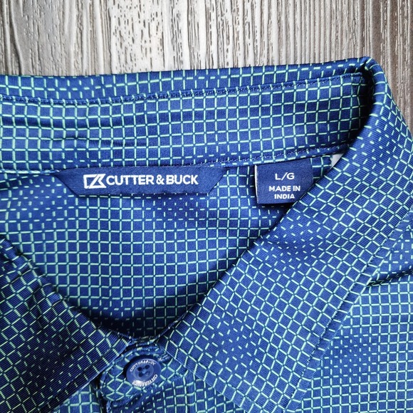Cutter & Buck TPC Golf Polo Shirt Mens Large Blue Green Grid Stretch Performance - Picture 3 of 9